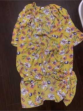 Yellow Floral Kimono and Shorts Set